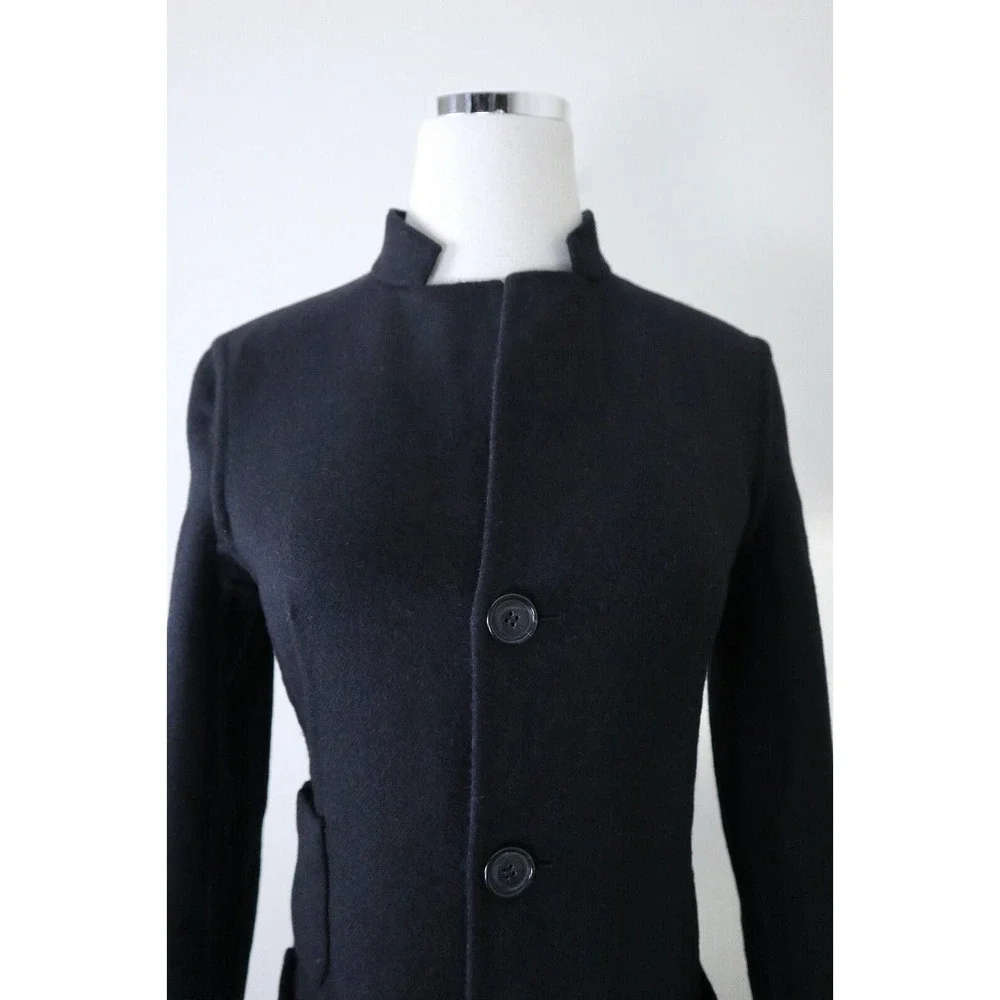 Akris US 4 Double Faced Wool Reversible Longline Jacket Navy Plaid Black - Picture 10 of 16